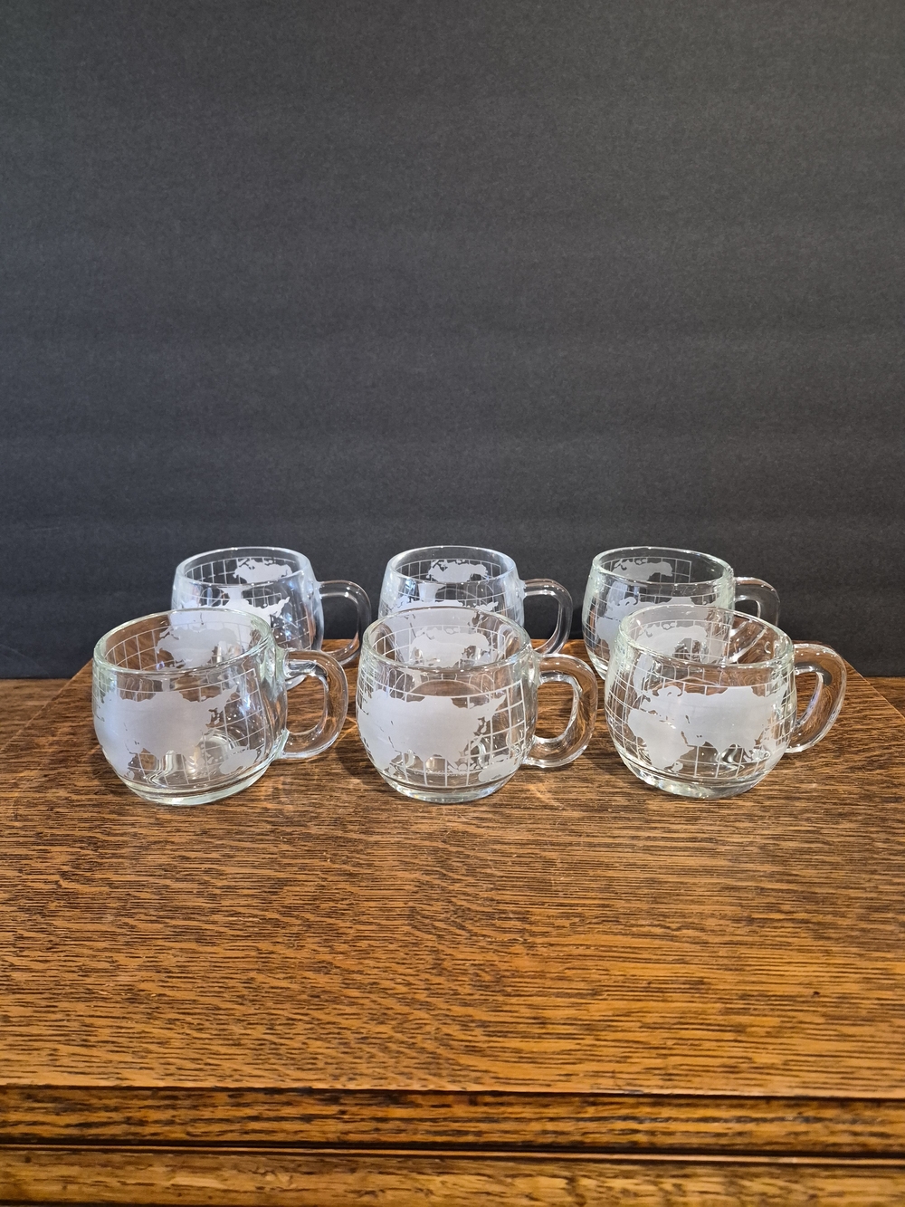 Set of Six Collectible Vintage 1970s Nestlé Nescafé World Globe Glass Mugs.